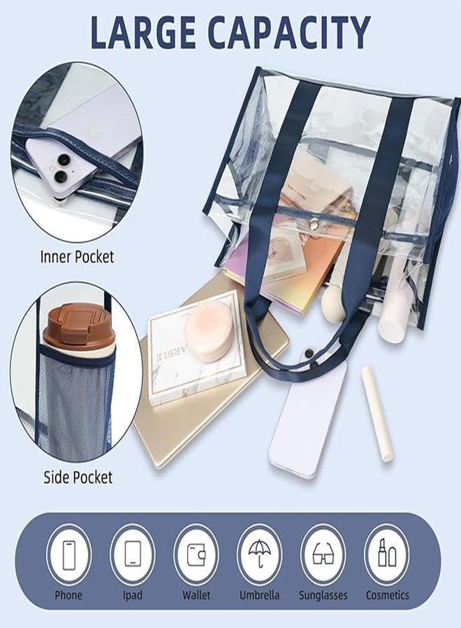 باجيل حقيبة باجيل الشفافة، حقيبة حمل شفافة معتمدة للاستخدام في الملاعب مع جيب داخلي، حقيبة سفر شفافة مناسبة للفعاليات الرياضية والحفلات الموسيقية والعمل، لون كحلي، مناسبة لجميع الفصول - Image 4