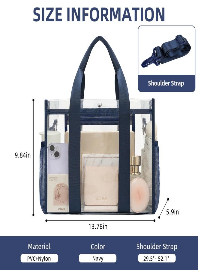 باجيل حقيبة باجيل الشفافة، حقيبة حمل شفافة معتمدة للاستخدام في الملاعب مع جيب داخلي، حقيبة سفر شفافة مناسبة للفعاليات الرياضية والحفلات الموسيقية والعمل، لون كحلي، مناسبة لجميع الفصول - Image 2