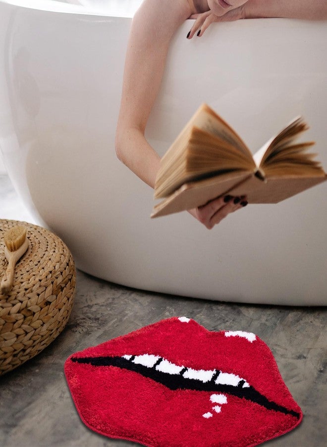Panstar Lips Shaped Bathroom Rug, Cute Red Bath Mat Non Slip, Absorbent, Plush Shower Rugs For Bathtub - Image 4