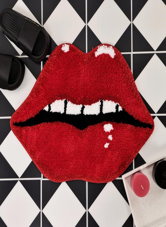 Panstar Lips Shaped Bathroom Rug, Cute Red Bath Mat Non Slip, Absorbent, Plush Shower Rugs For Bathtub - Image 1