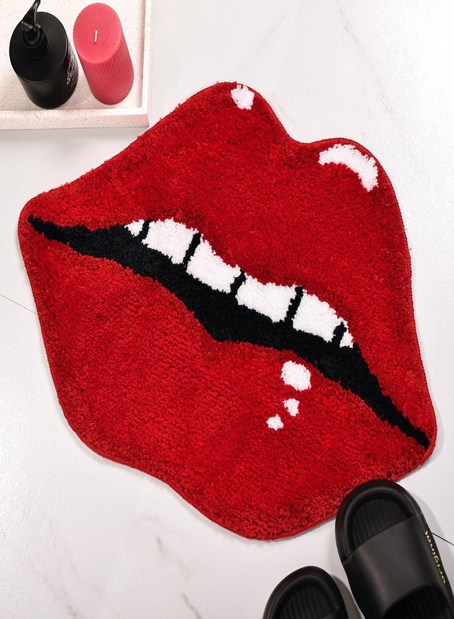 Panstar Lips Shaped Bathroom Rug, Cute Red Bath Mat Non Slip, Absorbent, Plush Shower Rugs For Bathtub - Image 2