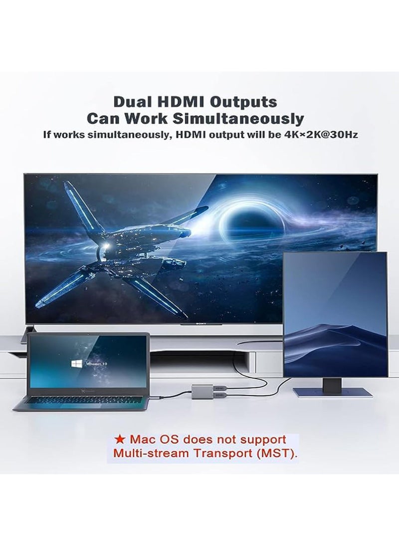 Rock Pow USB C to HDMI Adapter USB 3.1Type-C Adapter hub to HDMI 4K+USB 3.0+USB-C Charging Port USB-C Digital AV Multiport Adapter for MacBook Pro/iPad/Switch/Pro/S8+/S9 (USB c to Dual hdmi Adapter) - Image 2