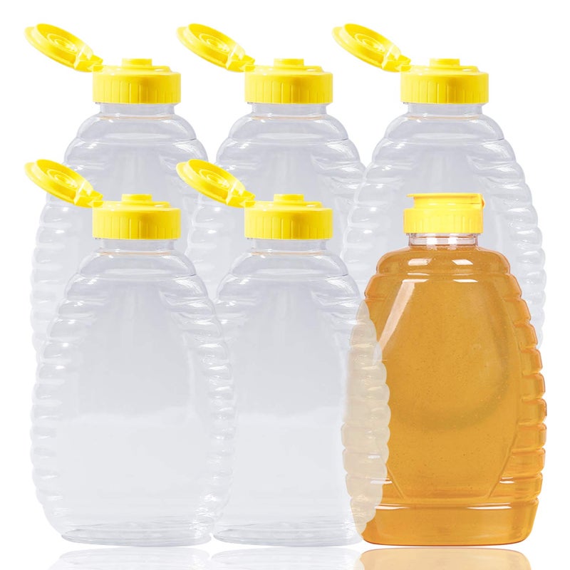 Lainrrew 6 Pcs 12 Oz Honey Jars, Plastic Honey Bottles Clear Empty Honey Containers Honey Dispenser Squeeze Honey Bottle with Leak Proof Flip-Top Caps for Storing and Dispensing (12oz) - Image 1