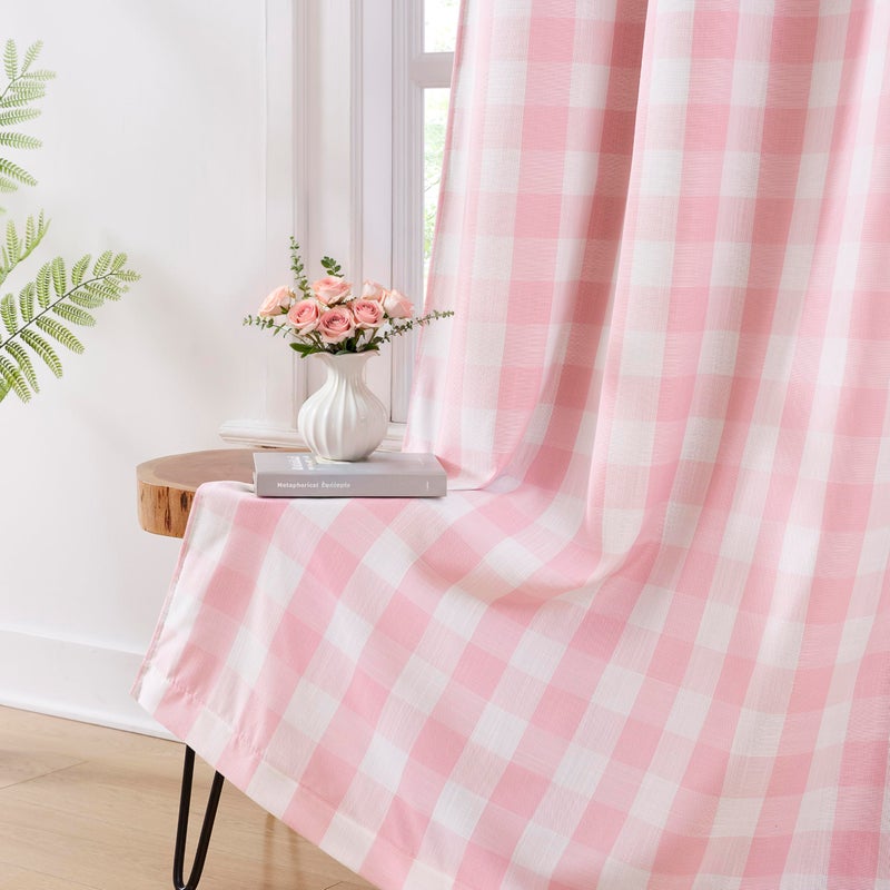 Amzdecor Pink White Buffalo Plaid Full Blackout Curtains 84 Inch for Girls Room Bedroom Nursery Living Room Farmhouse Check Drapes Thermal Insulated Soundproof Grommet Window Treatment,2Panels,40"x84" - Image 2