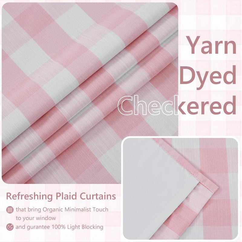 Amzdecor Pink White Buffalo Plaid Full Blackout Curtains 84 Inch for Girls Room Bedroom Nursery Living Room Farmhouse Check Drapes Thermal Insulated Soundproof Grommet Window Treatment,2Panels,40"x84" - Image 5