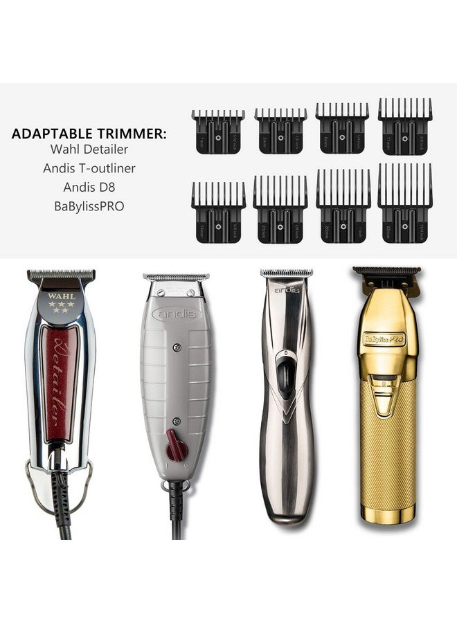 CR8GR8 8 Pack Clipper Guards for Wahl Detailer & Andis T Outliner & BaByliss PRO, 1/32" to 11/4" Universal Hair Clipper Guards Set, Snap-on Blade Attachment Combs with Springs for Most Hair Clippers, Black - Image 2
