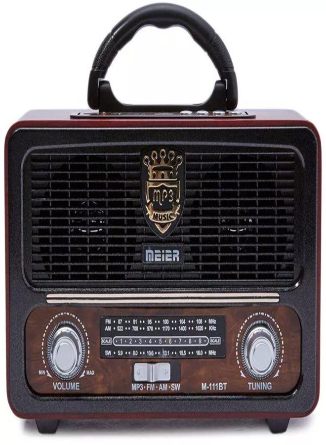 MEIER M-111BT Portable Antique Radio Nostalgic Wooden Retro FM Radio With AM | FM | SW Band Frequency, USB | SD | TF Card Slot, AUX and Bluetooth Remote Modern Feature Vintage Radio - Image 1
