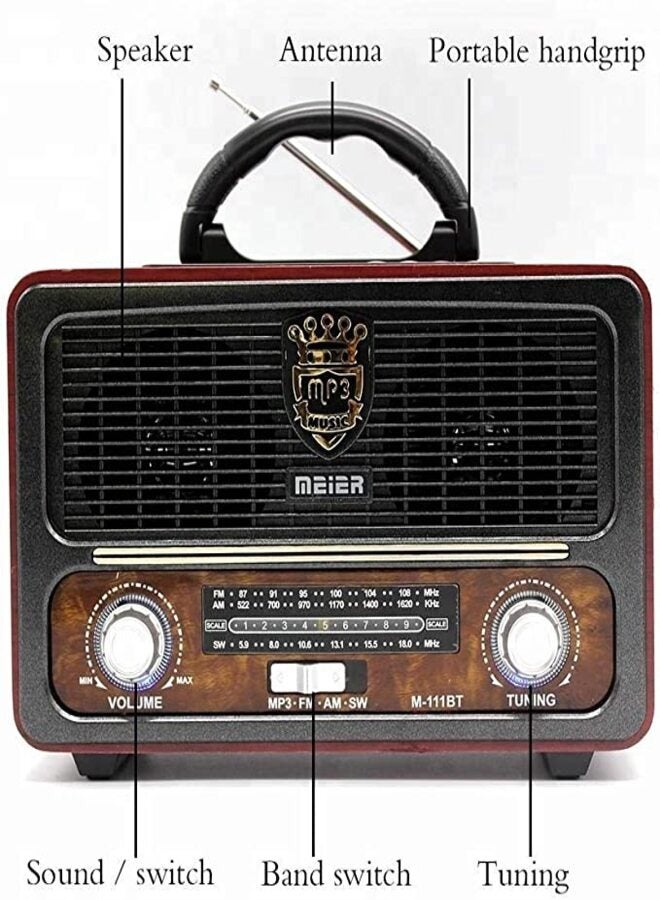 MEIER M-111BT Portable Antique Radio Nostalgic Wooden Retro FM Radio With AM | FM | SW Band Frequency, USB | SD | TF Card Slot, AUX and Bluetooth Remote Modern Feature Vintage Radio - Image 4
