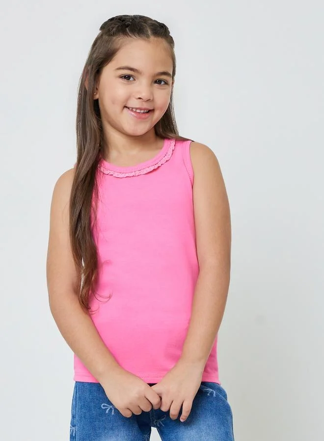 ستايلي Girls Pack of 3 - Plain Vest with Lace Trim