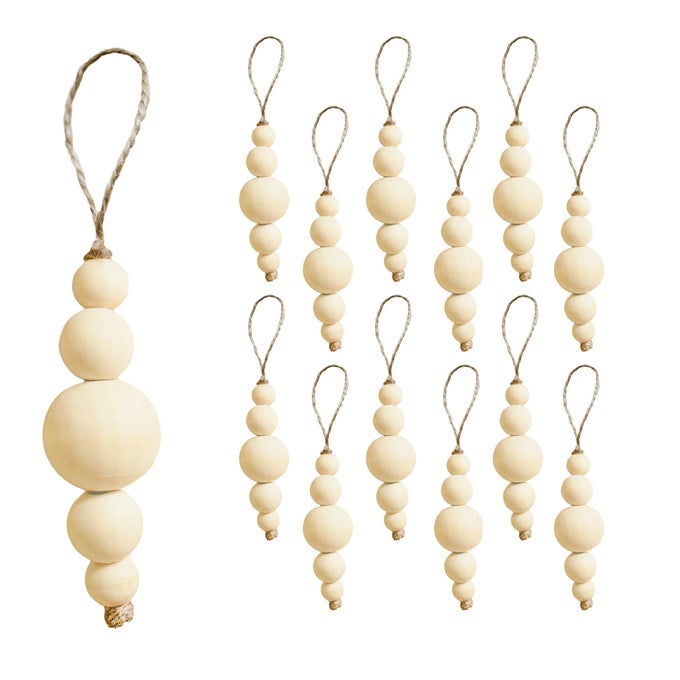 BOHO CHRISTMAS TREE ORNAMENTS RUSTIC WOODEN BEADS NATURAL MODERN MINIMALIST XMAS DECORATIVE FOR HOME DECOR CHRISTMAS TREE BOHEMIAN HOLIDAY SET OF 12 WOOD NATURAL