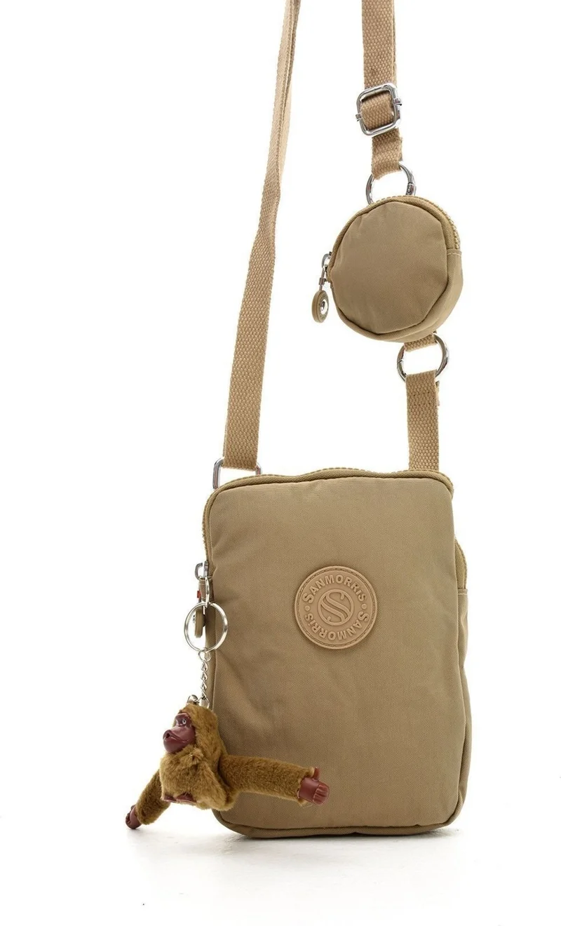 Sanmorris Women's Crinkle Fabric Water Resistant Crossbody Bag Beige Color Coin Purse