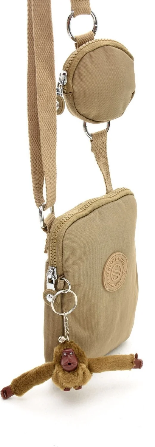Sanmorris Women's Crinkle Fabric Water Resistant Crossbody Bag Beige Color Coin Purse
