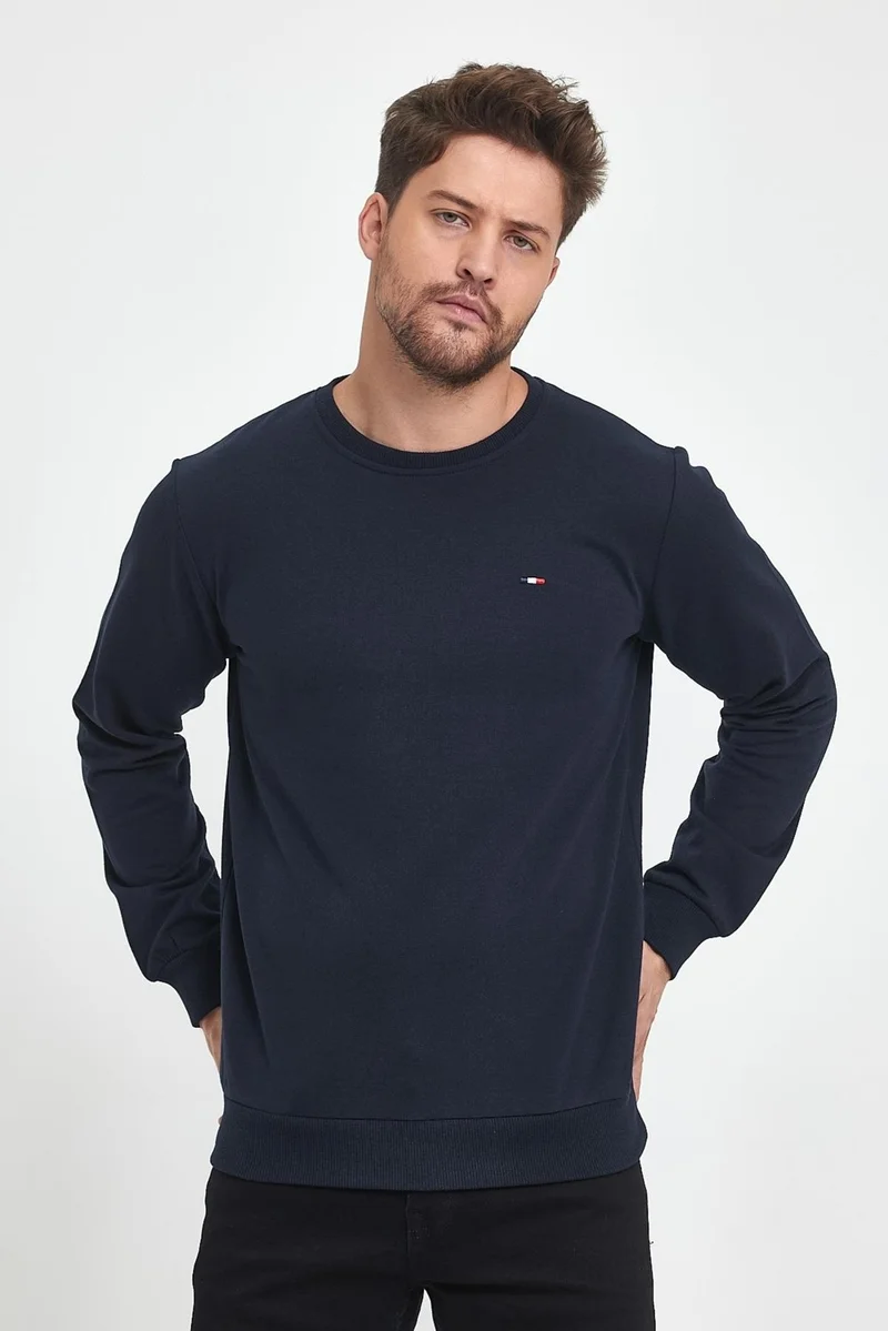 mmetalic Men's Black-Navy Blue Crew Neck Embroidery Detailed Regular Fit 2-Piece Sweatshirt MMTLCE70-2