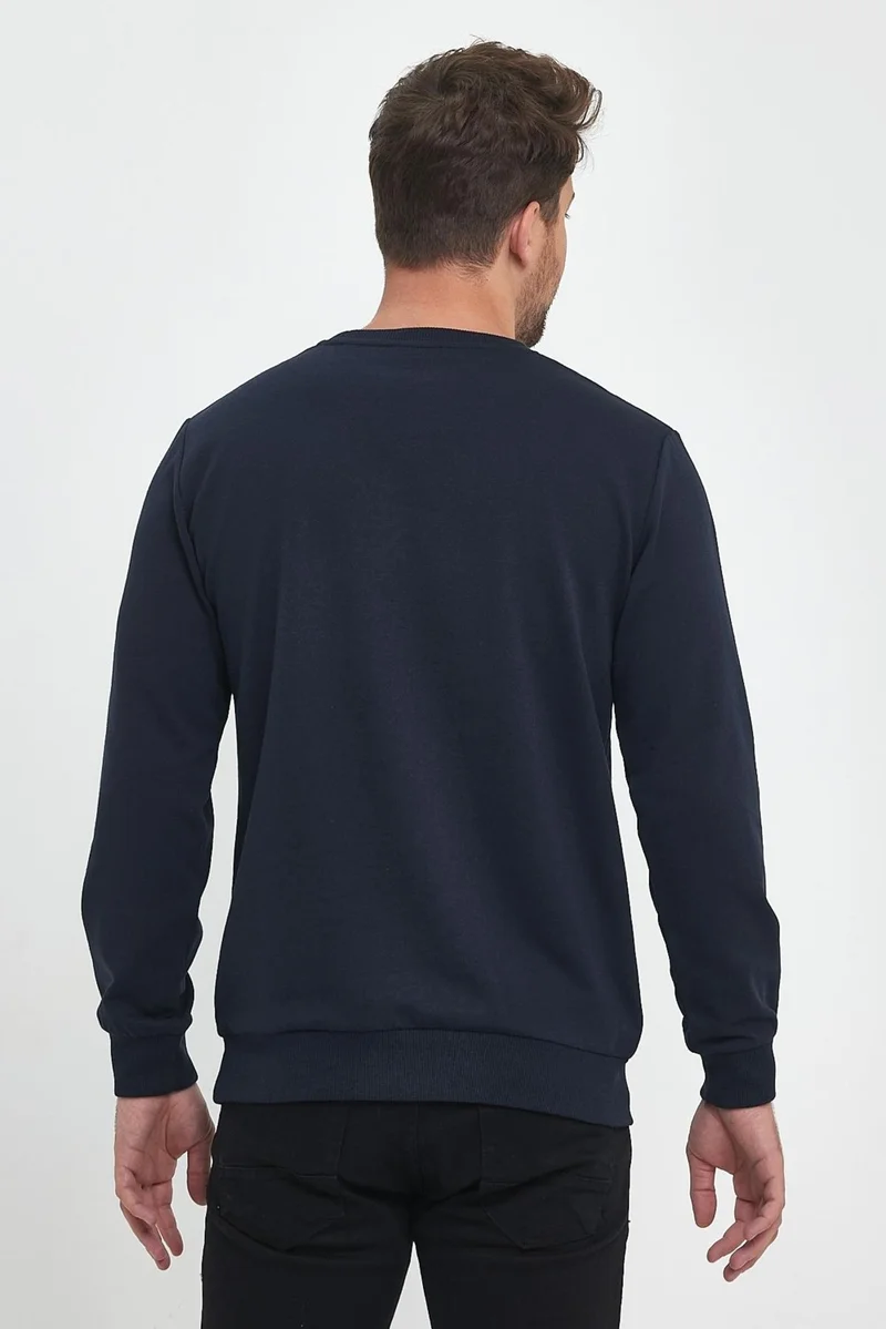 mmetalic Men's Black-Navy Blue Crew Neck Embroidery Detailed Regular Fit 2-Piece Sweatshirt MMTLCE70-2