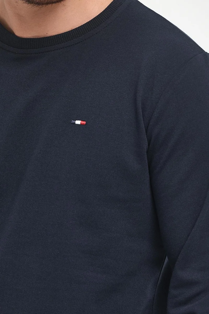 mmetalic Men's Black-Navy Blue Crew Neck Embroidery Detailed Regular Fit 2-Piece Sweatshirt MMTLCE70-2