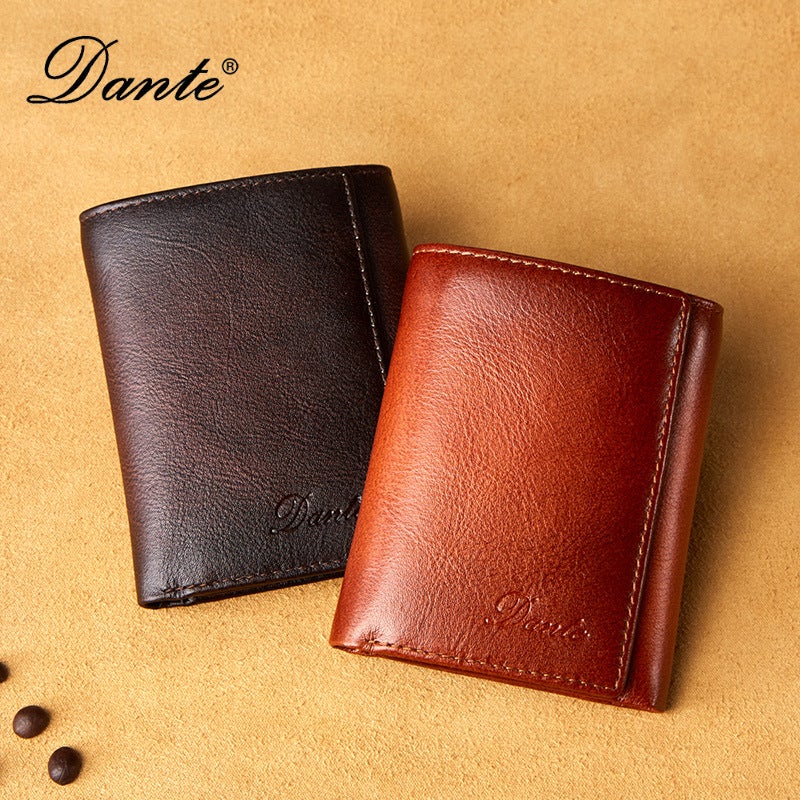 Dante Vintage Three-Fold Genuine Leather Men's Wallet Anti-Theft RFID Blocking Multi-Card Slot Large Capacity - Image 4