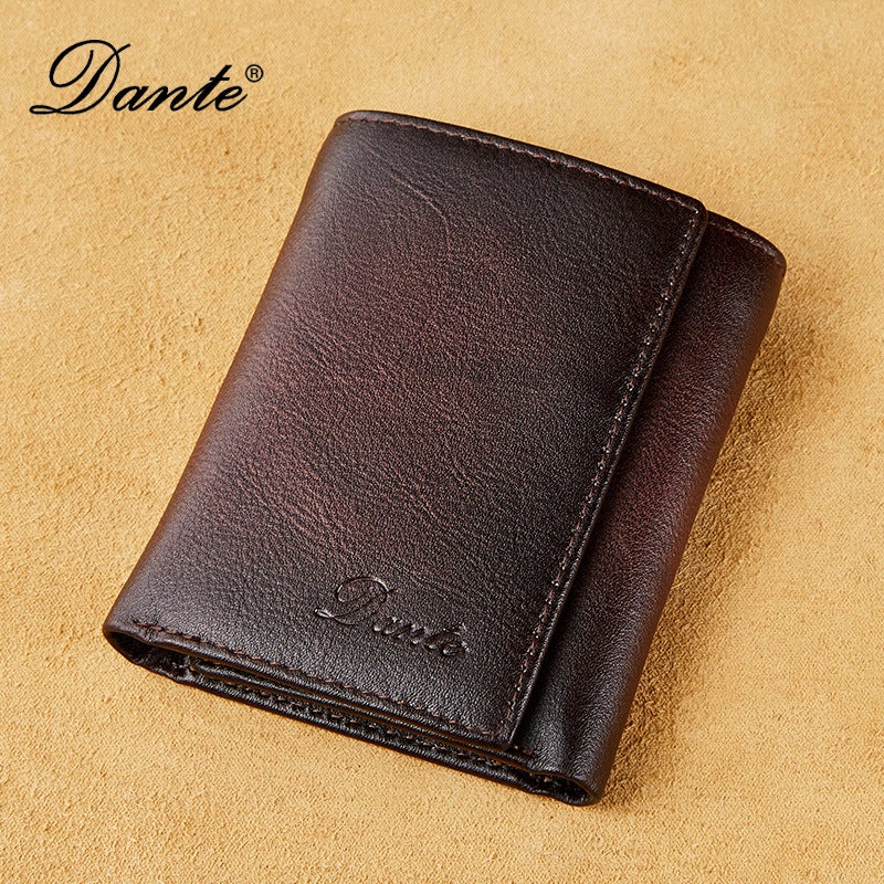 Dante Vintage Three-Fold Genuine Leather Men's Wallet Anti-Theft RFID Blocking Multi-Card Slot Large Capacity - Image 1