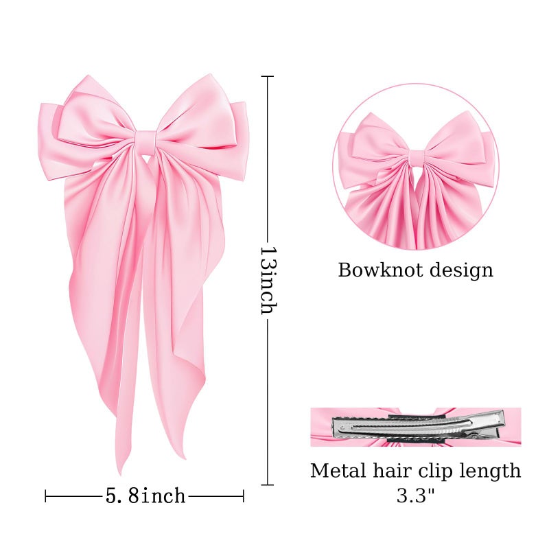 illpta Large Satin Bow Barrettes Clips in Pink - Hair Accessories for Women - Image 3