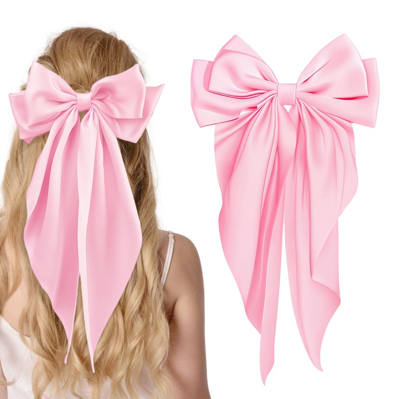 illpta Large Satin Bow Barrettes Clips in Pink - Hair Accessories for Women - Image 1