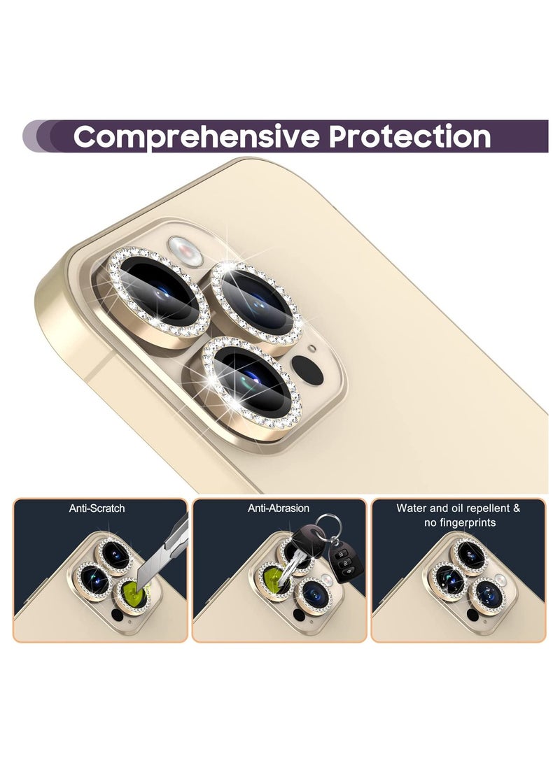 iPhone 14 Pro 6.1 inch /14 Pro Max 6.7 inch Camera Lens Protector, Set with Diamonds Bling Camera Cover Tempered Glass for iPhone 14 Pro Max /14 Pro [Perfectly Fit] - Diamond Gold - Image 4