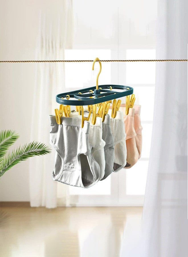 CATANES Drying Clothes Hanger With 12 Clips 36x16x13 Cm Dark Green, Yellow - Image 1