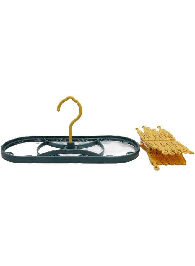 CATANES Drying Clothes Hanger With 12 Clips 36x16x13 Cm Dark Green, Yellow - Image 2