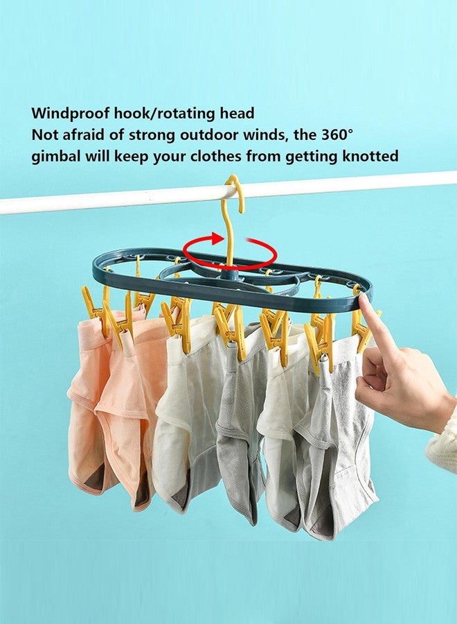 CATANES Drying Clothes Hanger With 12 Clips 36x16x13 Cm Dark Green, Yellow - Image 4