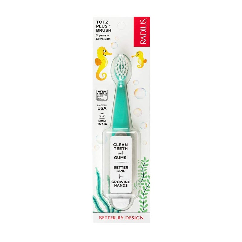 RADIUS Totz Plus Brush Kids Toothbrush Silky Soft BPA Free ADA Accepted Designed for Delicate Teeth Gums for Children 3 Years Up MintCoolGrey Pack of 1