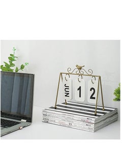 SYOSI Portable Desk Calendar Metal Perpetual Calendar Flip Desk Calendar Bird Iron Calendar Desktop Standing Desk CalendarWhite, Black, Gold 8.6x3.7x8.2 Desk Calendar Gift Color: Gold  - Image 4