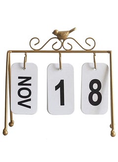 SYOSI Portable Desk Calendar Metal Perpetual Calendar Flip Desk Calendar Bird Iron Calendar Desktop Standing Desk CalendarWhite, Black, Gold 8.6x3.7x8.2 Desk Calendar Gift Color: Gold  - Image 1