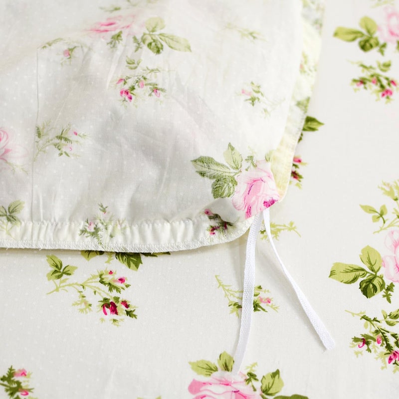 FADFAY Rosette Floral Print Duvet Cover Set Princess Lace Ruffle Bedding Set for Girls 3 Pieces King Size - Image 5