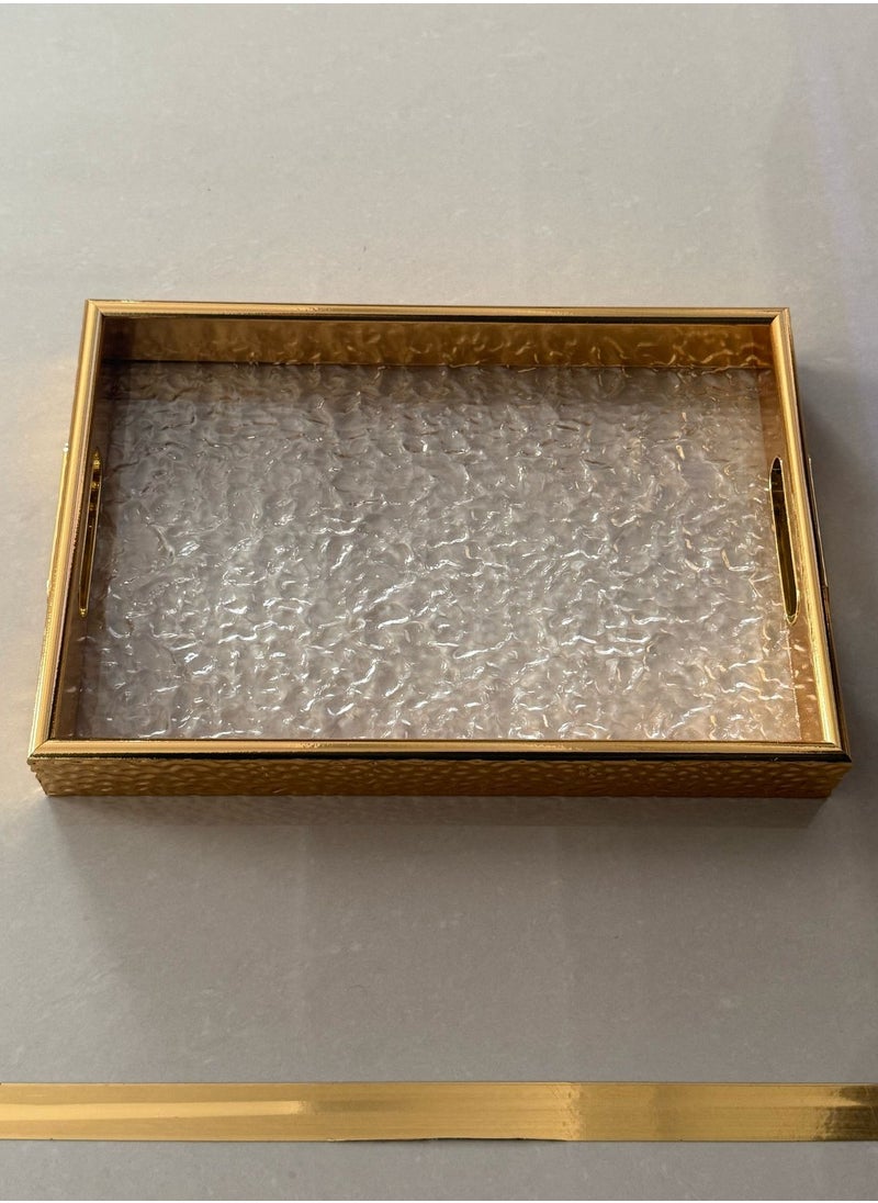 Generic - 2-Piece Rectangular Wood and Glass Serving Tray Set - Image 1