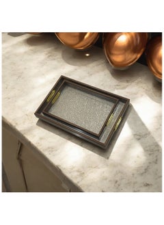 Generic 2-Piece Rectangular Wood and Glass Serving Tray Set  - Image 5