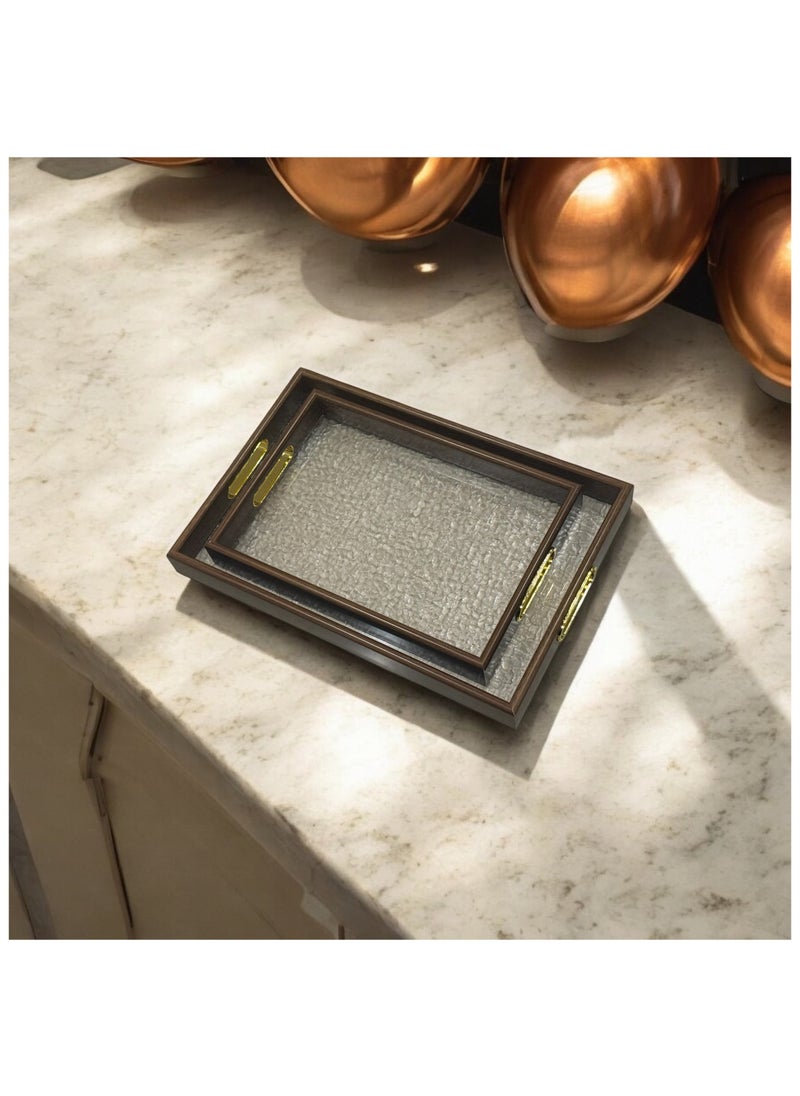 Generic - 2-Piece Rectangular Wood and Glass Serving Tray Set - Image 1
