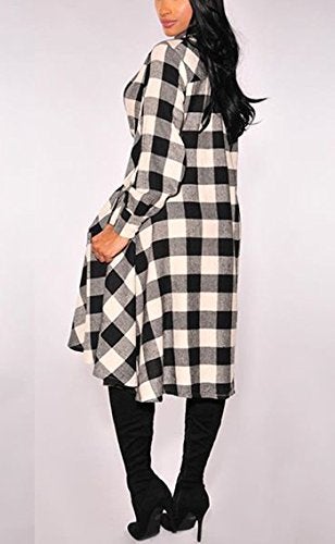 olrain Womens Plaids V Neck Long Sleeve Irregular Hem Casual Shirt Dress (Large, White) - Image 2