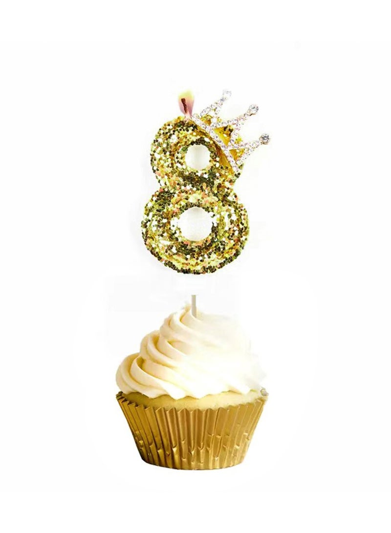 AVACraft Birthday Candle for Cake ,Gold Happy Birthday Candle, Cake Topper Decoration for Birthday Party,(Number 8)  - Image 1
