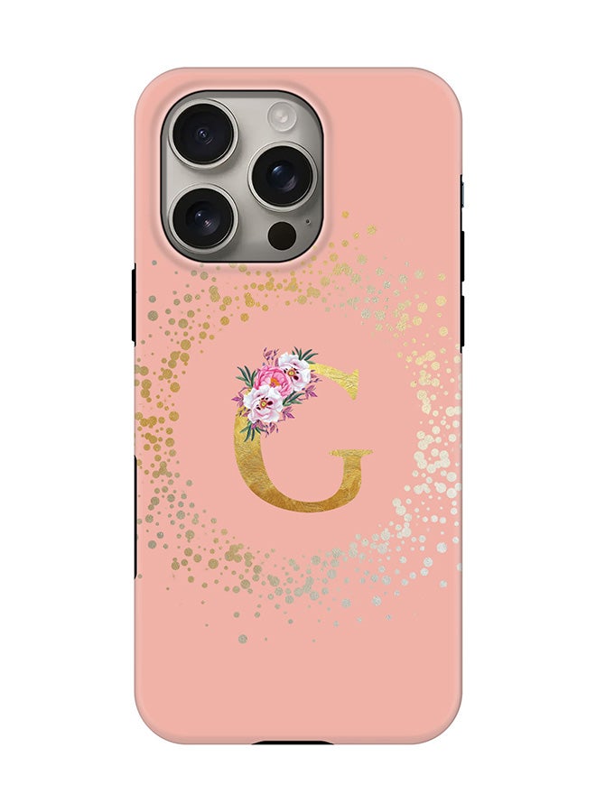 Stylizedd Tough Pro Magnetic Case for iPhone 16 Pro, Dual Layer hybrid PC + TPU Mobile Cover Matte - Custom Monogram Floral - G  (Rose Pink ) - Image 1