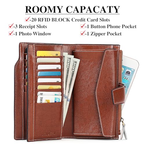 SENDEFN Women Leather Wallets RFID Blocking Clutch Card Holder Ladies Purse with Zipper Pocket - Image 3