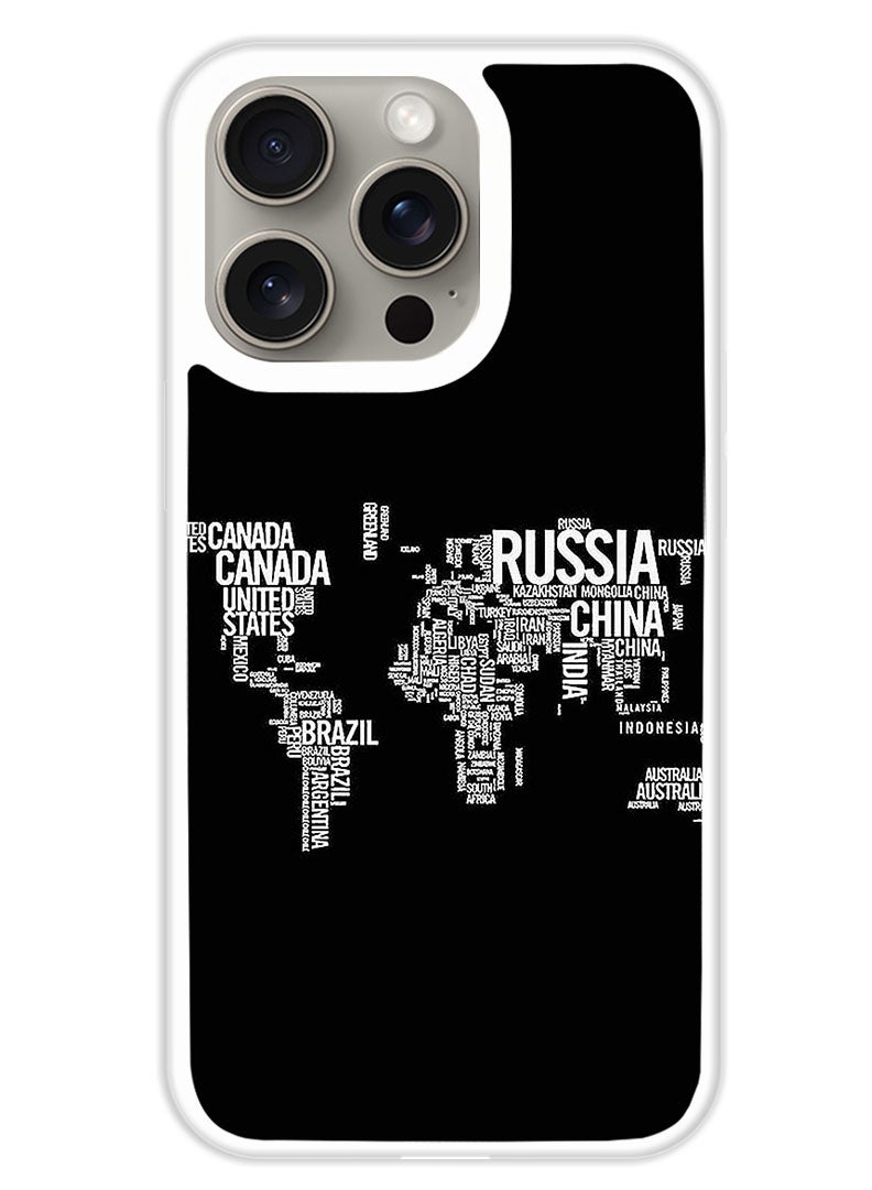 Theodor Protective Case Cover For APPLE IPHONE 15 Pro Written World Map  (White Bumper) - Image 1