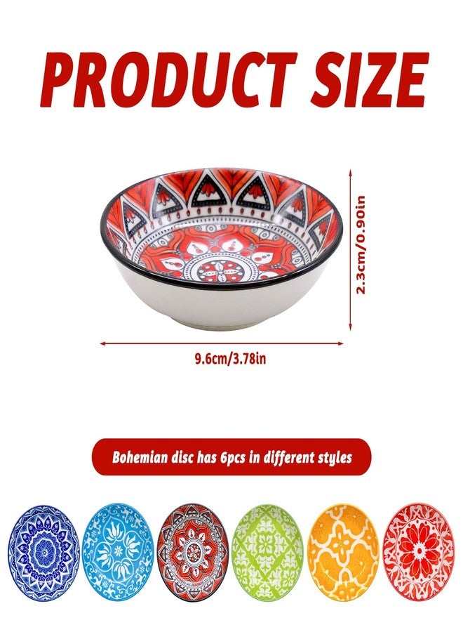 BLLREMIPSUR 6 PCS Ceramic Dipping Bowls, Bohemian Round Seasoning Dishes, Vinegar Spice Salad Soy Sushi Wasabi Saucer - Image 2
