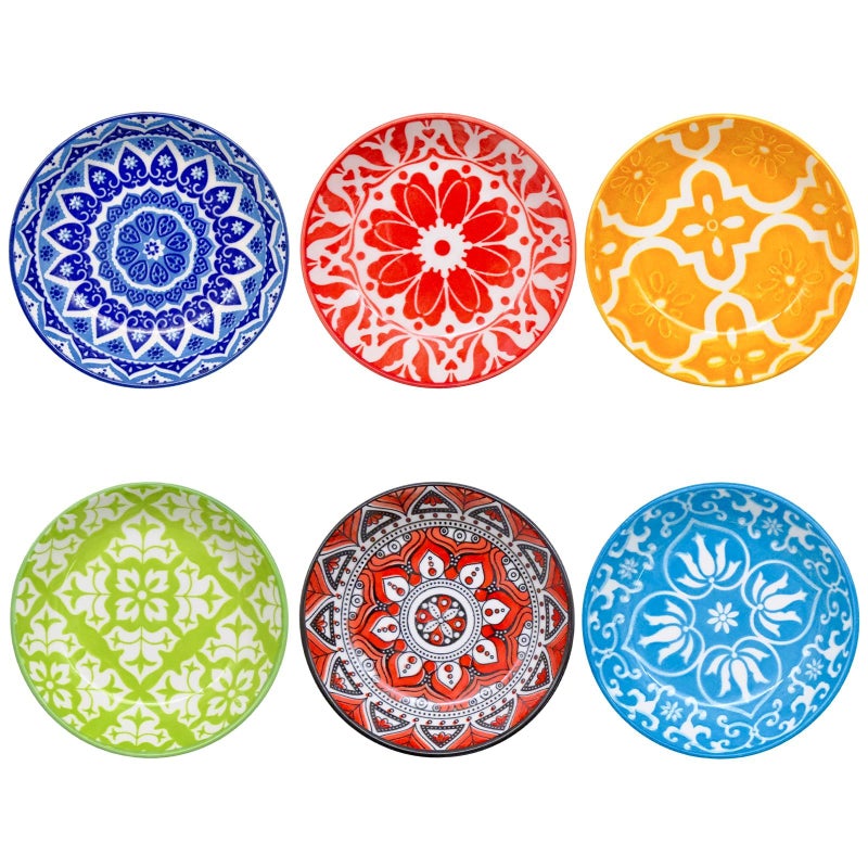 BLLREMIPSUR 6 PCS Ceramic Dipping Bowls, Bohemian Round Seasoning Dishes, Vinegar Spice Salad Soy Sushi Wasabi Saucer - Image 1