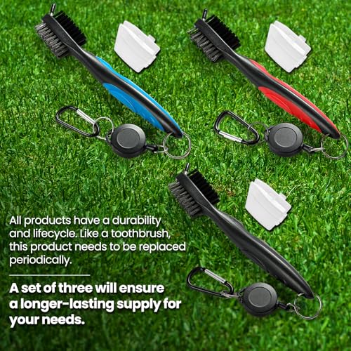 POIKSHARK 3 Pack Golf Club Brush and Club Groove Cleaner with Retractable Zip-line and Aluminum Carabiner Cleaning Tools , Golf Accessories, Golf Gifts for Men , Golf Ball Cleaner, Easily Attaches to Golf Bag - Image 3