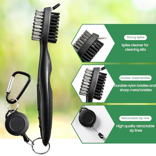 POIKSHARK 3 Pack Golf Club Brush and Club Groove Cleaner with Retractable Zip-line and Aluminum Carabiner Cleaning Tools , Golf Accessories, Golf Gifts for Men , Golf Ball Cleaner, Easily Attaches to Golf Bag - Image 4