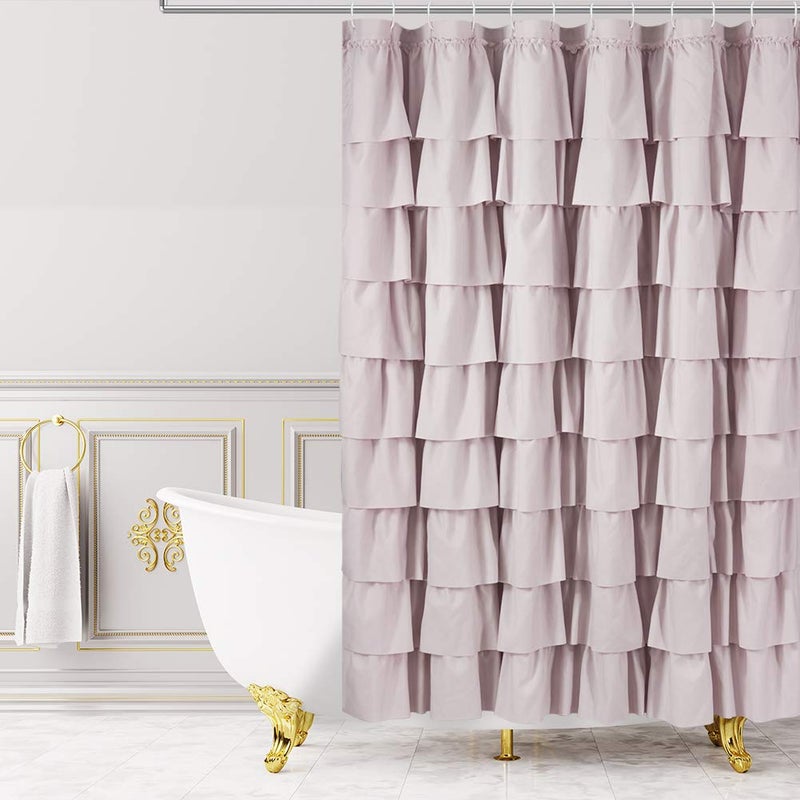 WestWeir Blush Ruffle Shower Curtain  Farmhouse Fabric BathroomRustic Style 72 inches Square