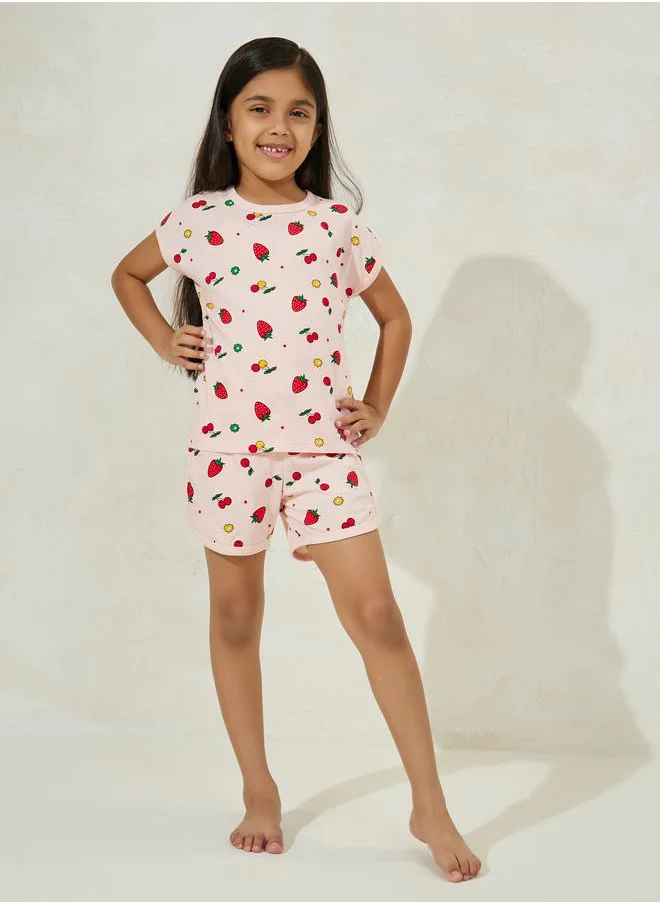 ستايلي Strawberry Print T-shirt & Shorts Set