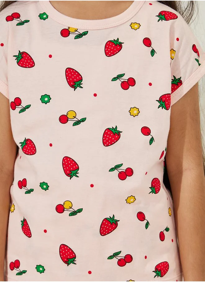 ستايلي Strawberry Print T-shirt & Shorts Set