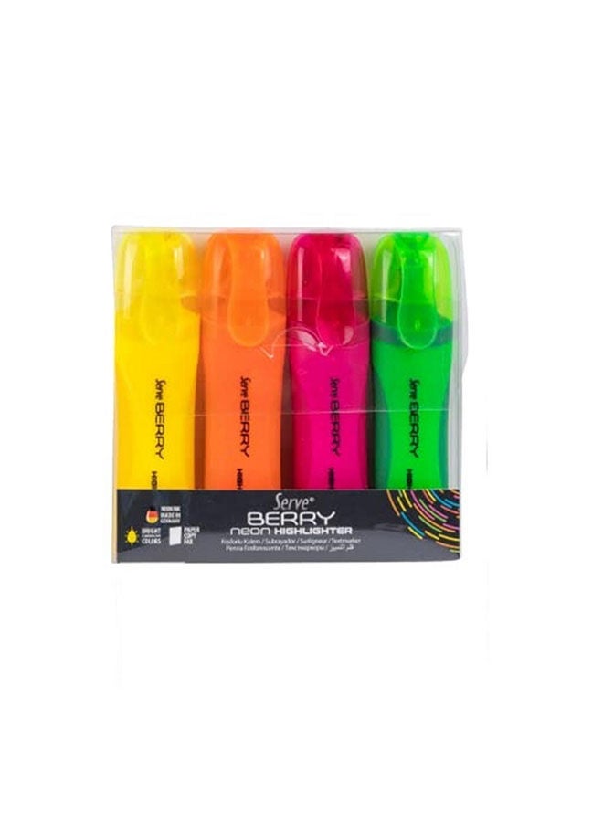 Serve 4 Pcs Berry Highlighter Neon Colours-Multicolour