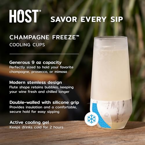 Host Freeze Champagne Flutes, Shatterproof Freezable Double Walled Stemless Sparkling Wine Glasses Drinking Set, Plastic Flutes for Mimosas and Champagne, Gifts for Wine Lovers, 9oz, Set of 4, Glitter - Image 2