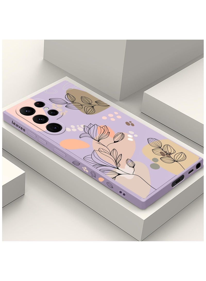 Samsung Galaxy S22 Ultra Case, Silicone Soft Morandi Flowers Designs Drop Protective Fingerprint Women for S22 Ultra- Light Purple 2 - Image 1