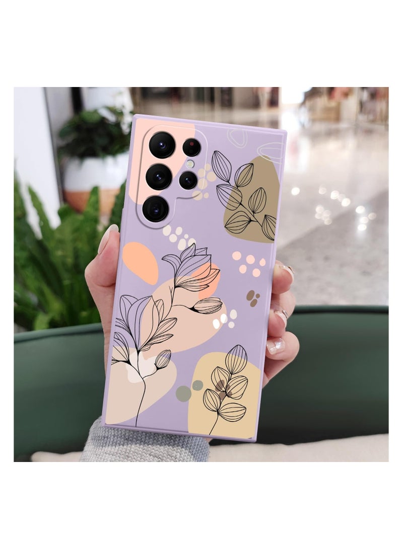 Samsung Galaxy S22 Ultra Case, Silicone Soft Morandi Flowers Designs Drop Protective Fingerprint Women for S22 Ultra- Light Purple 2 - Image 2